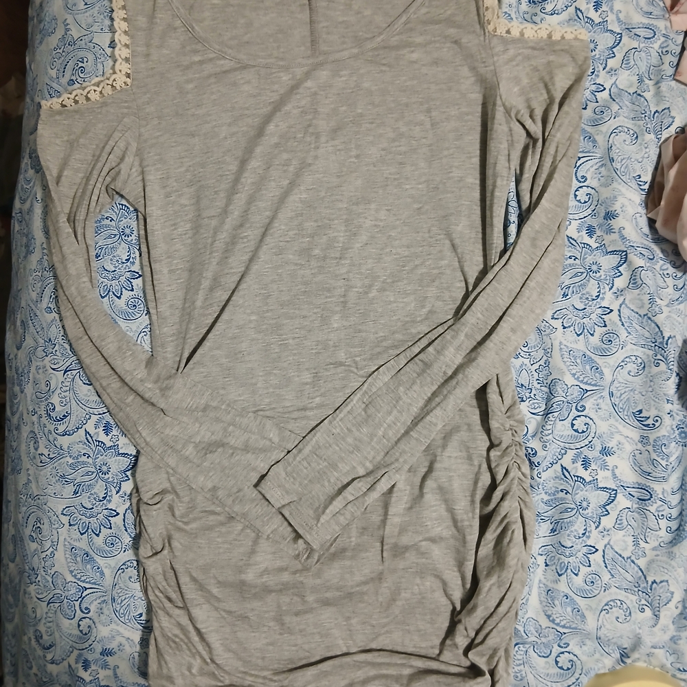 Nwt Hailey & Co. Gray Lace Cold Shoulder Top Various Sizes
